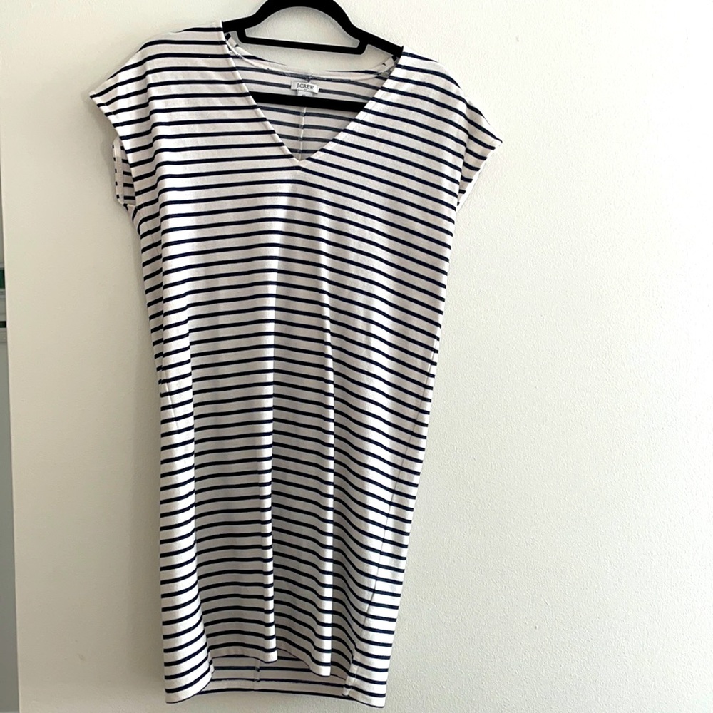 J. Crew Navy Striped V-Neck Dress